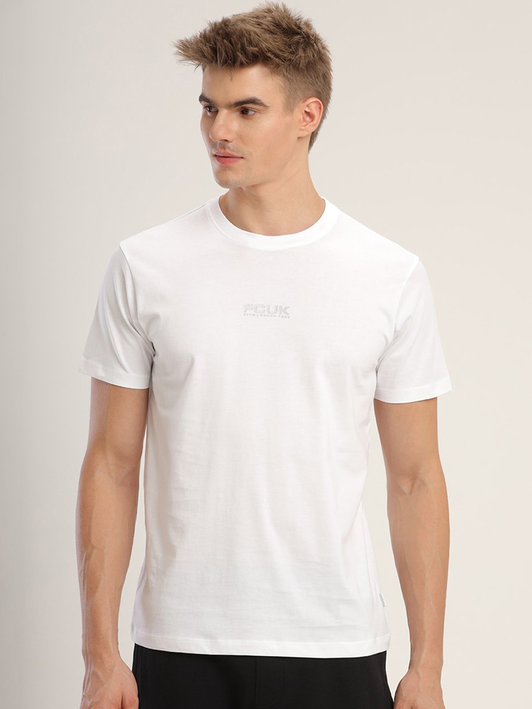 

FCUK Play Newbury Printed Moisture Wicking Pure Cotton Lounge Tshirt, White