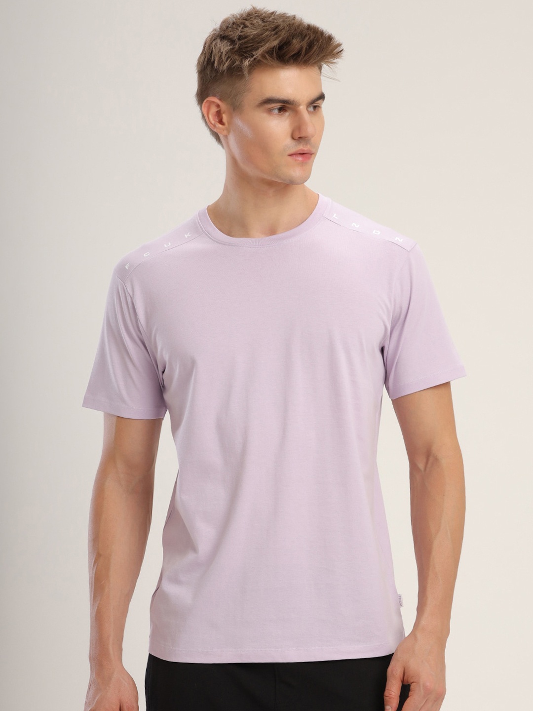 

FCUK Play Dax Pure Cotton Moisture Wicking Lounge Tshirt, Purple