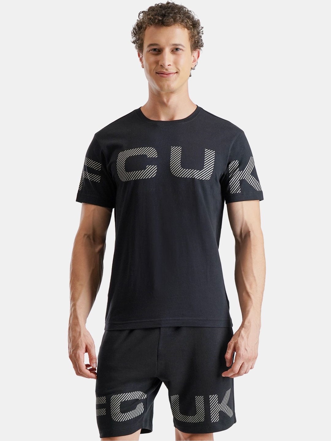 

FCUK Play Richmond Printed Moisture Wicking Pure Cotton Lounge Tshirts, Black