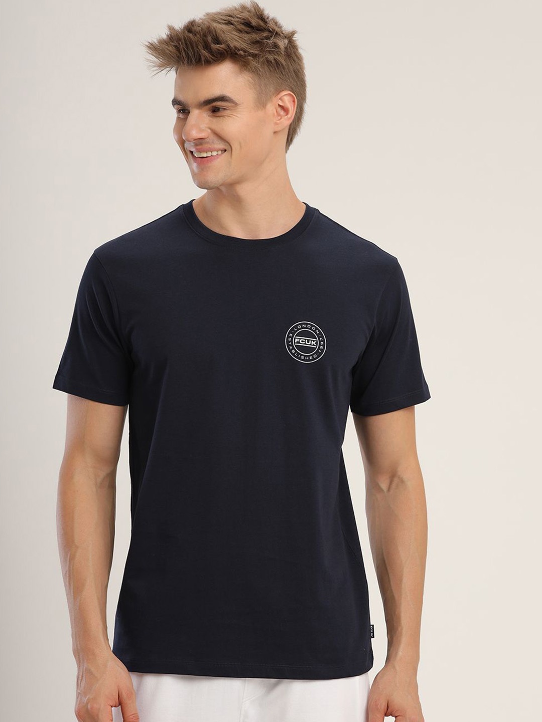 

FCUK Play Lez Moisture Wicking Pure Cotton Lounge Tshirt, Navy blue