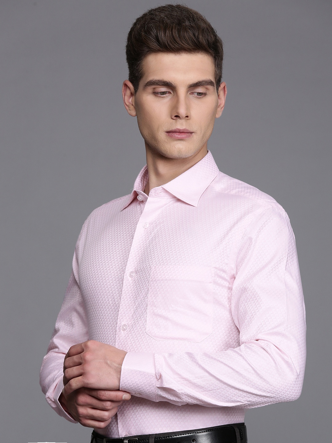 

Louis Philippe Pure Cotton Self Design Textured Classic Opaque Formal Shirt, Pink