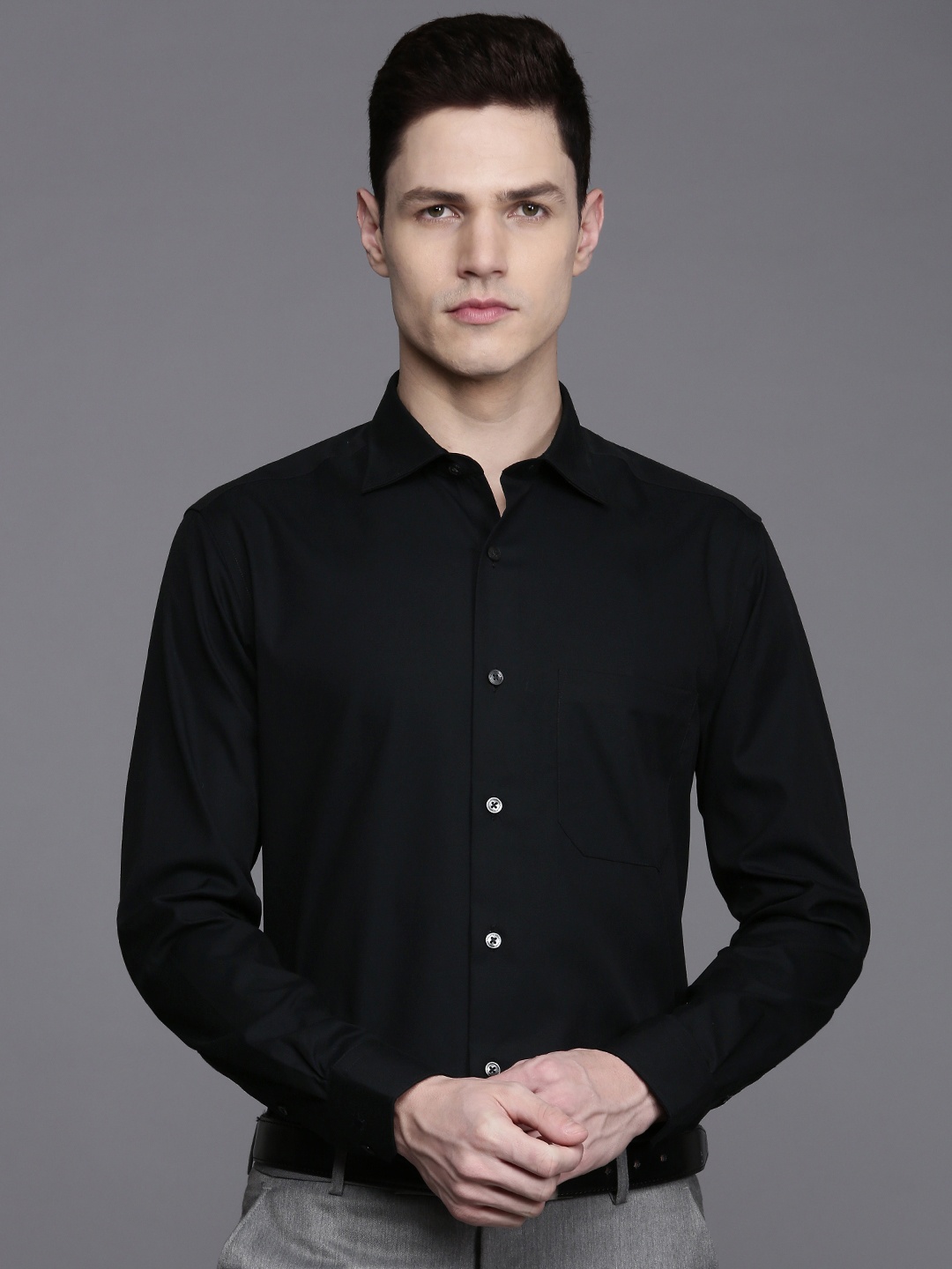 

Louis Philippe Classic Fit Opaque Pure Cotton Formal Shirt, Black