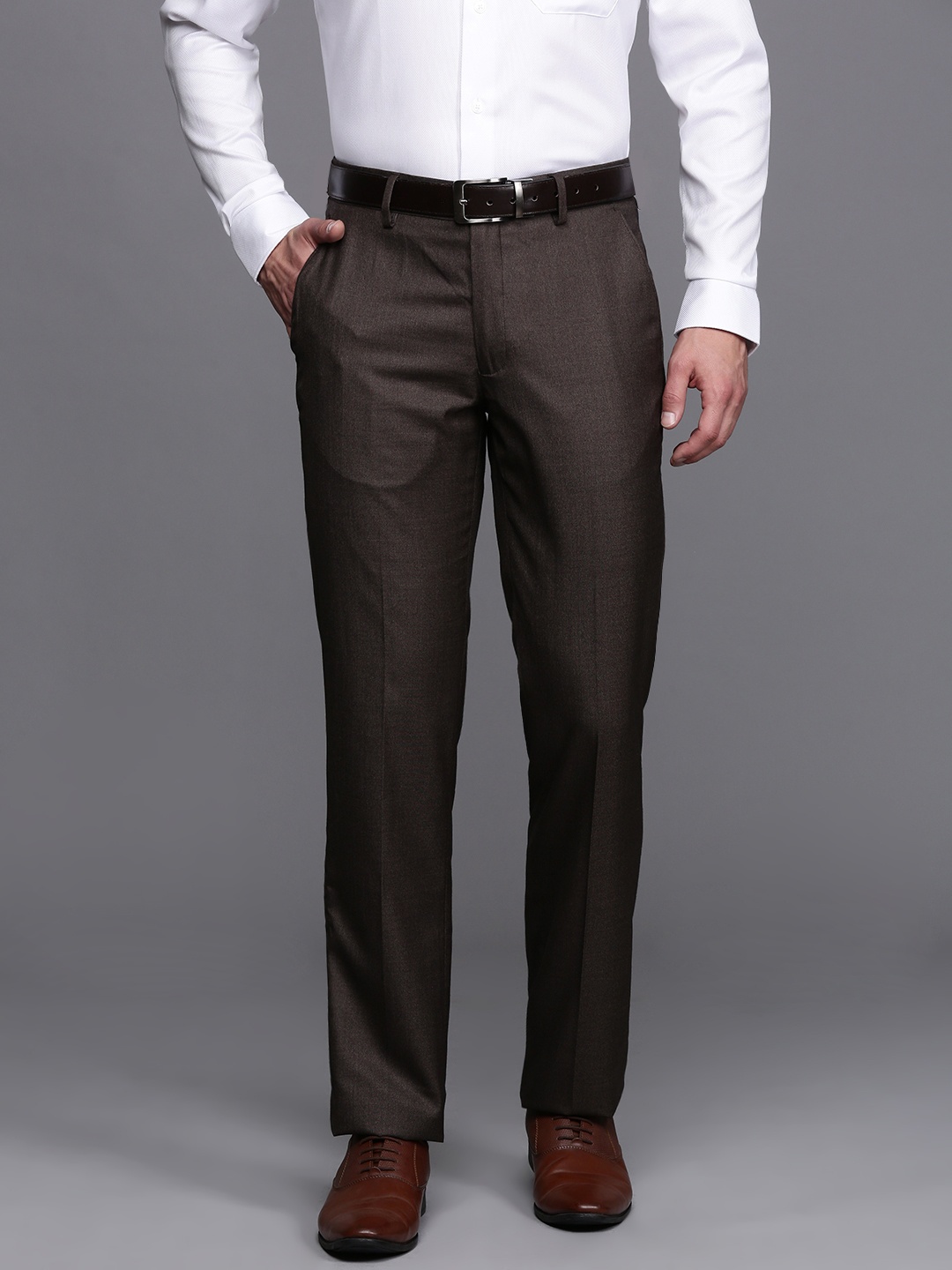 

Louis Philippe Men Textured Formal Trousers, Brown