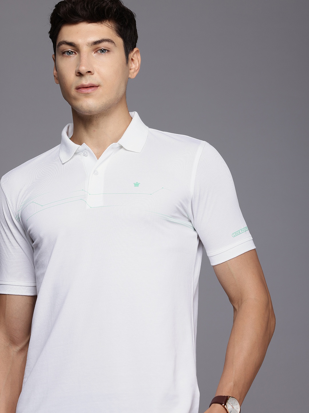 

Louis Philippe Minimal Striped Polo Collar T-shirt, White