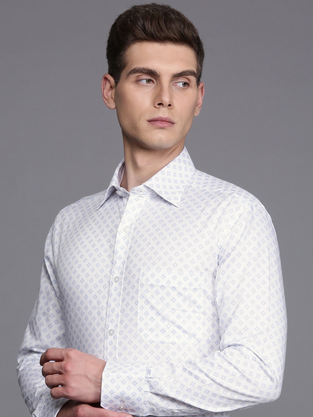 

Louis Philippe Pure Cotton Classic Opaque Printed Formal Shirt, White