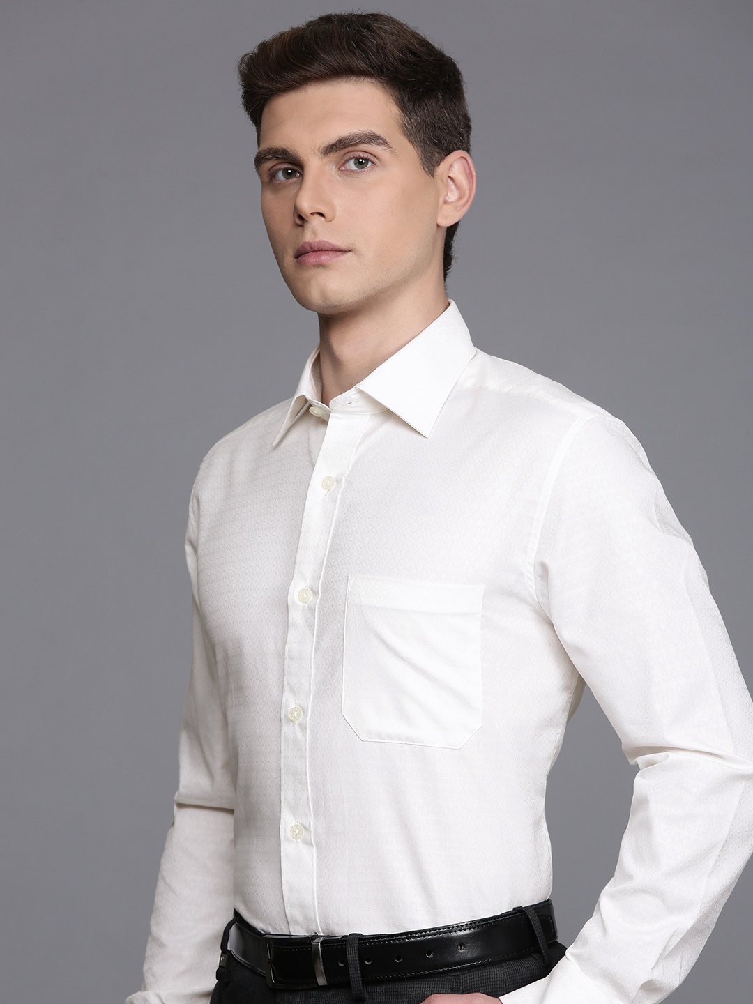 

Louis Philippe Pure Cotton Self Design Classic Fit Textured Formal Shirt, Cream