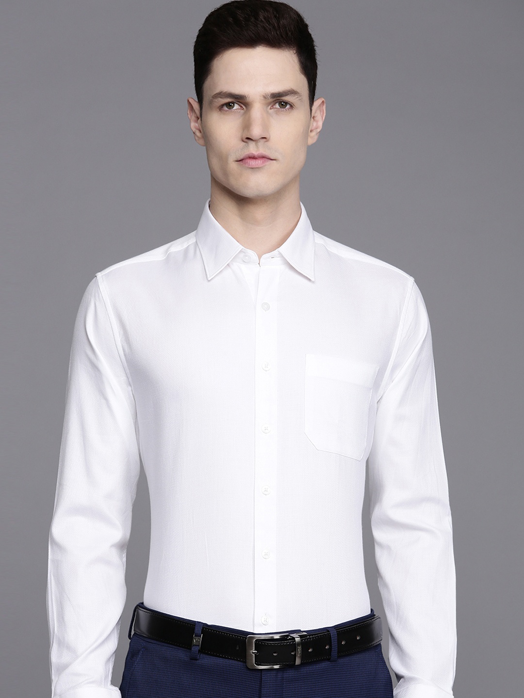 

Louis Philippe Pure Cotton Self Design Textured Slim Fit Opaque Formal Shirt, White