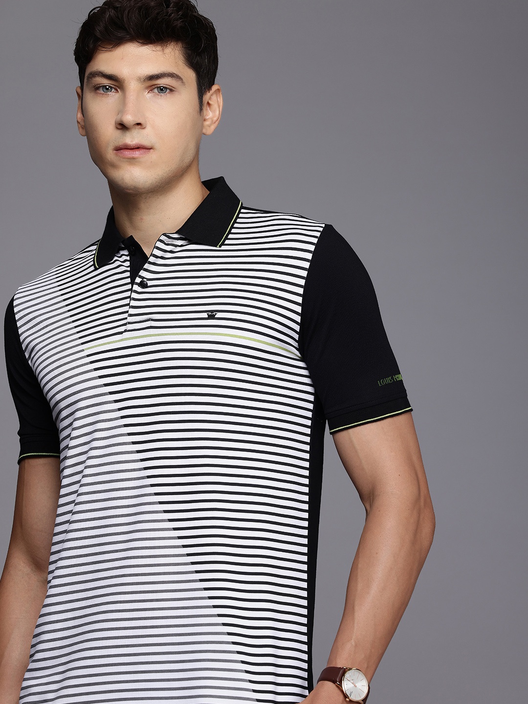 

Louis Philippe Striped Polo Collar T-shirt, Black