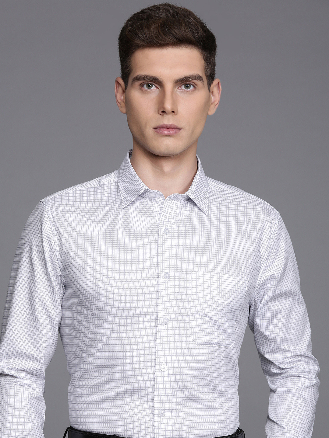 

Louis Philippe Pure Cotton Slim Fit Checked Formal Shirt, White
