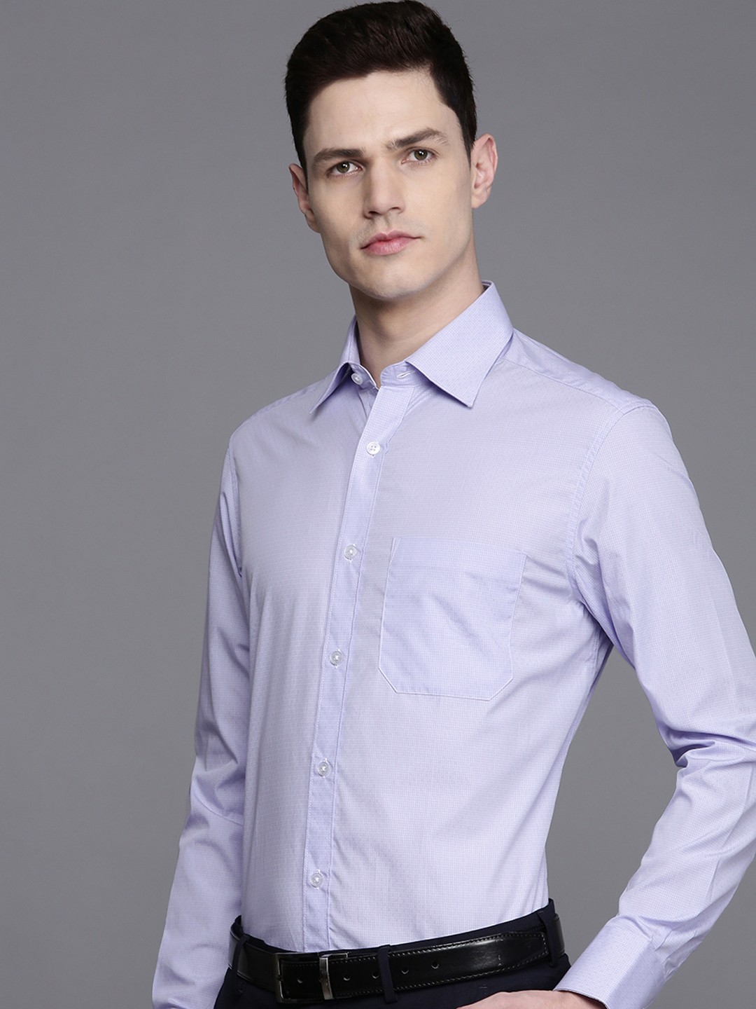 

Louis Philippe Classic Micro Checked Opaque Pure Cotton Formal Shirt, Purple