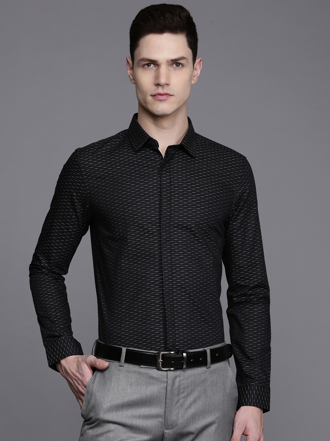 

Louis Philippe Super Slim Fit Opaque Pure Cotton Formal Shirt, Black