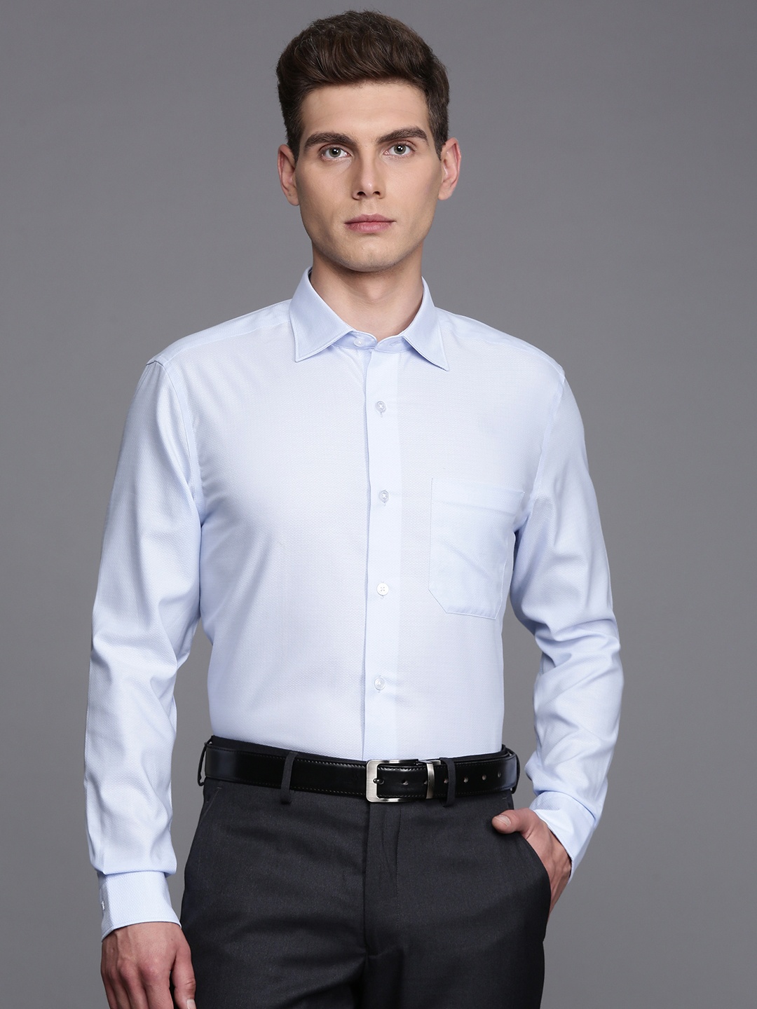 

Louis Philippe Self Design Classic Fit Opaque Pure Cotton Formal Shirt, Blue