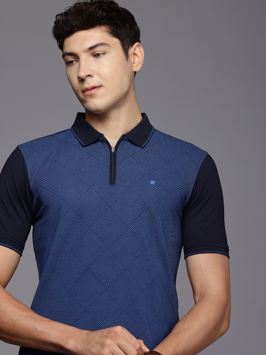 

Louis Philippe Printed Polo Collar T-shirt, Navy blue