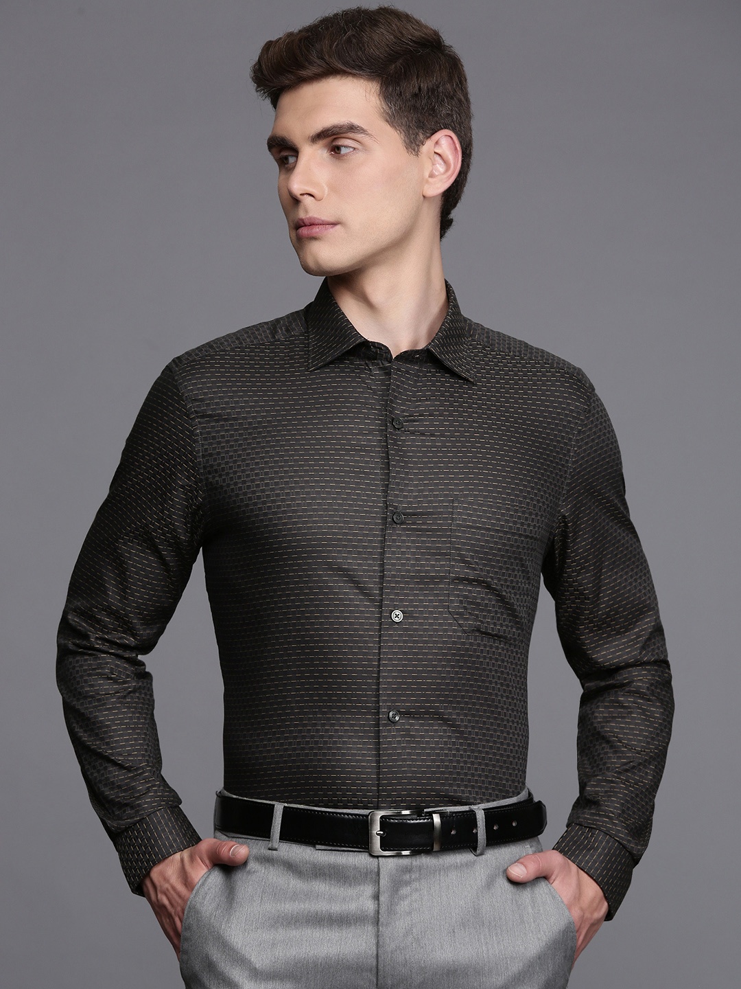 

Louis Philippe Pure Cotton Classic Checked Formal Shirt, Black