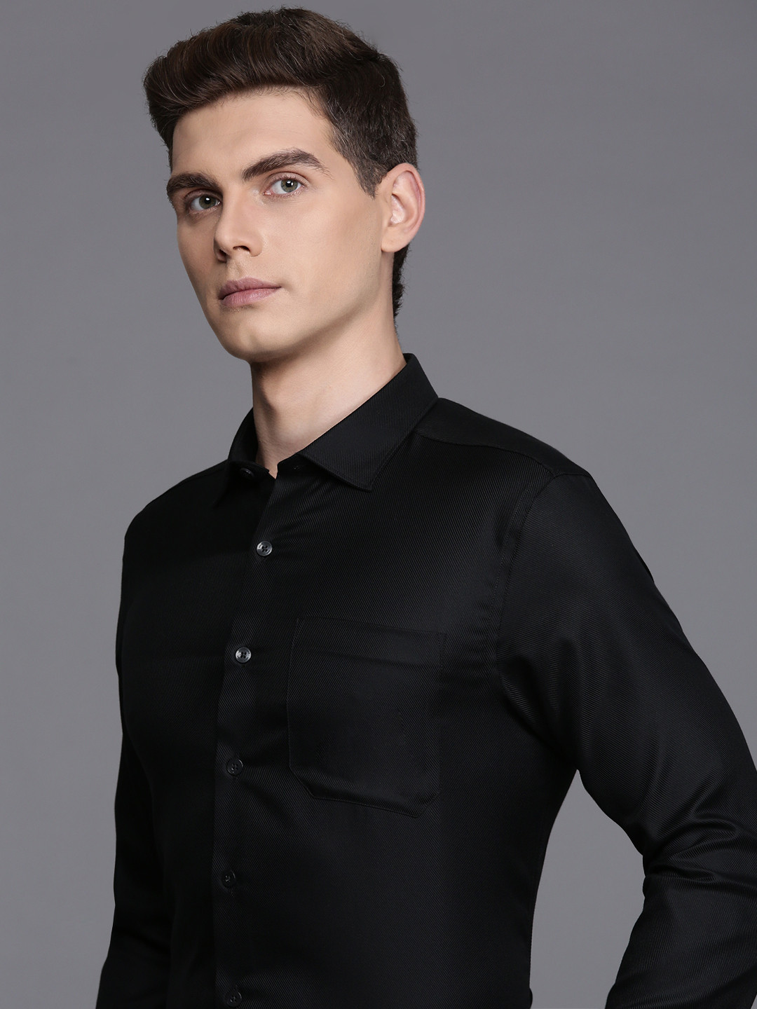 

Louis Philippe Pure Cotton Self Design Slim Fit Textured Formal Shirt, Black