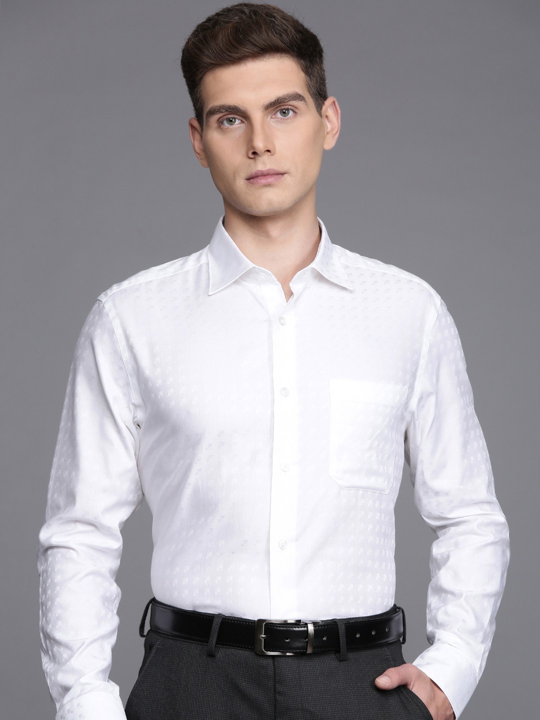 

Louis Philippe Pure Cotton Self Design Classic Fit Textured Formal Shirt, White
