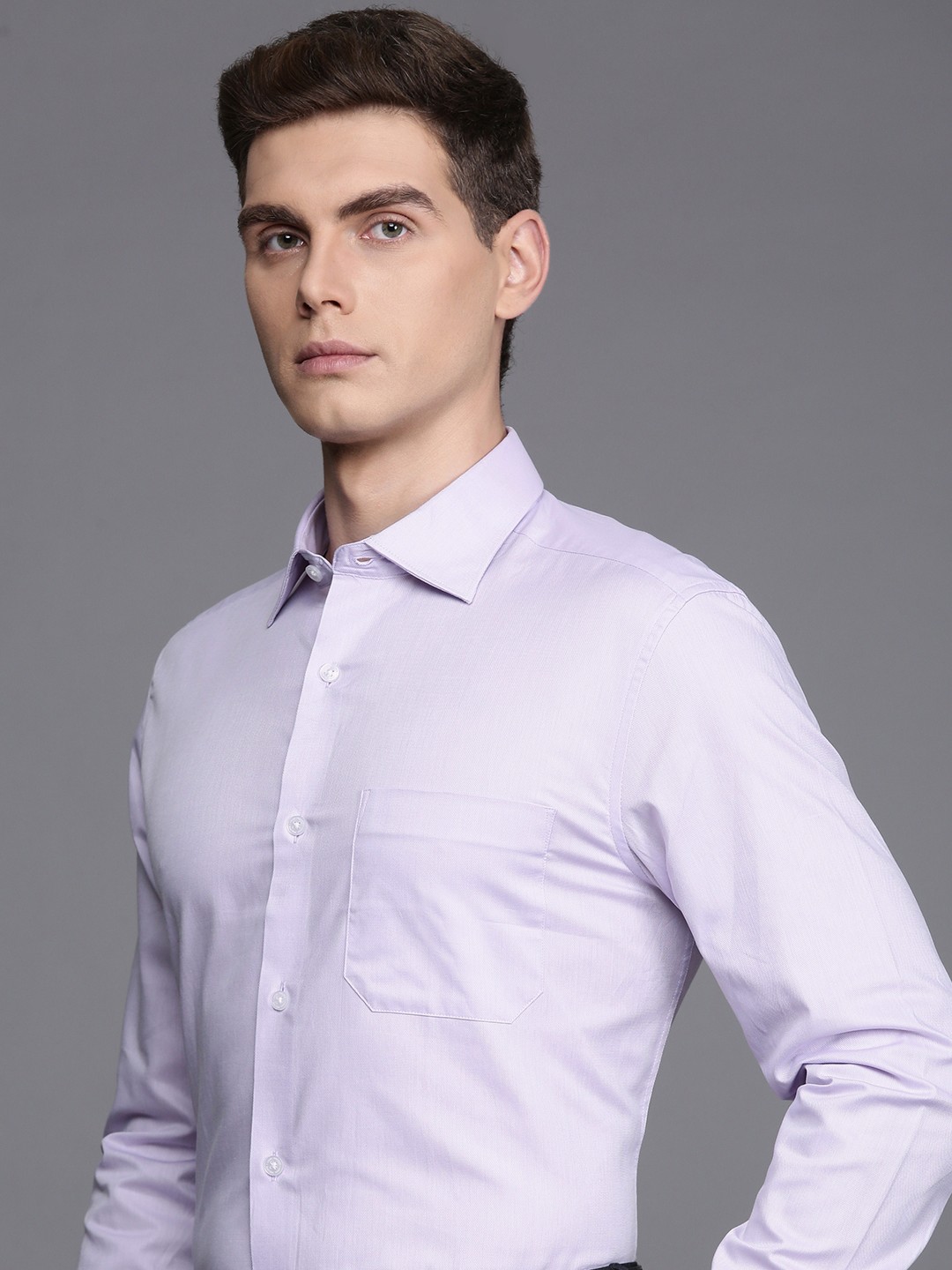 

Louis Philippe Pure Cotton Self Design Classic Fit Textured Formal Shirt, Purple