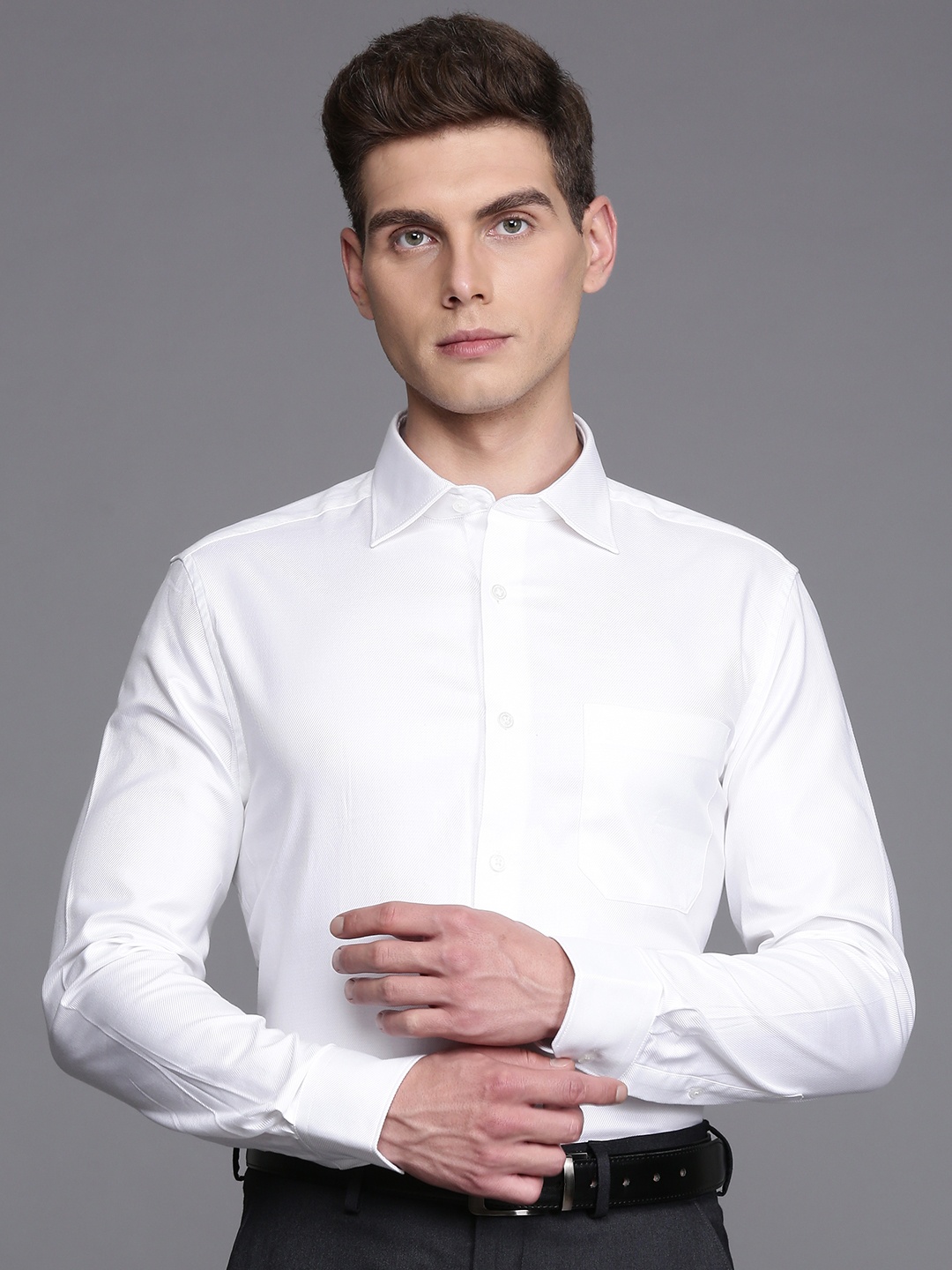 

Louis Philippe Self Design Classic Fit Opaque Pure Cotton Formal Shirt, White