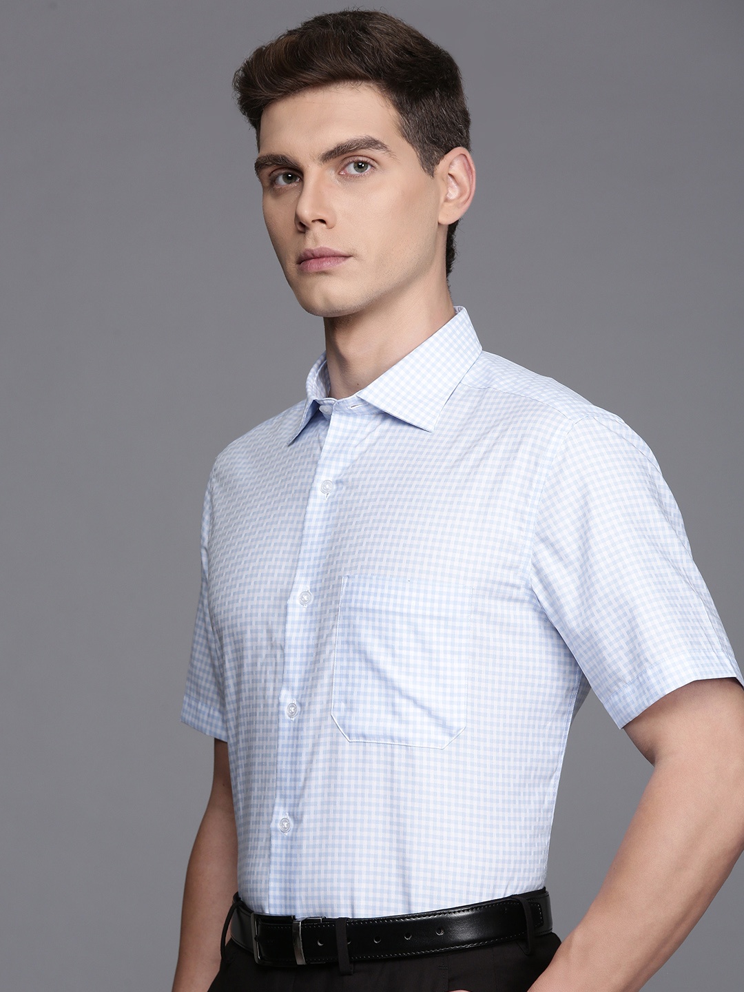 

Louis Philippe Pure Cotton Classic Fit Checked Formal Shirt, Blue