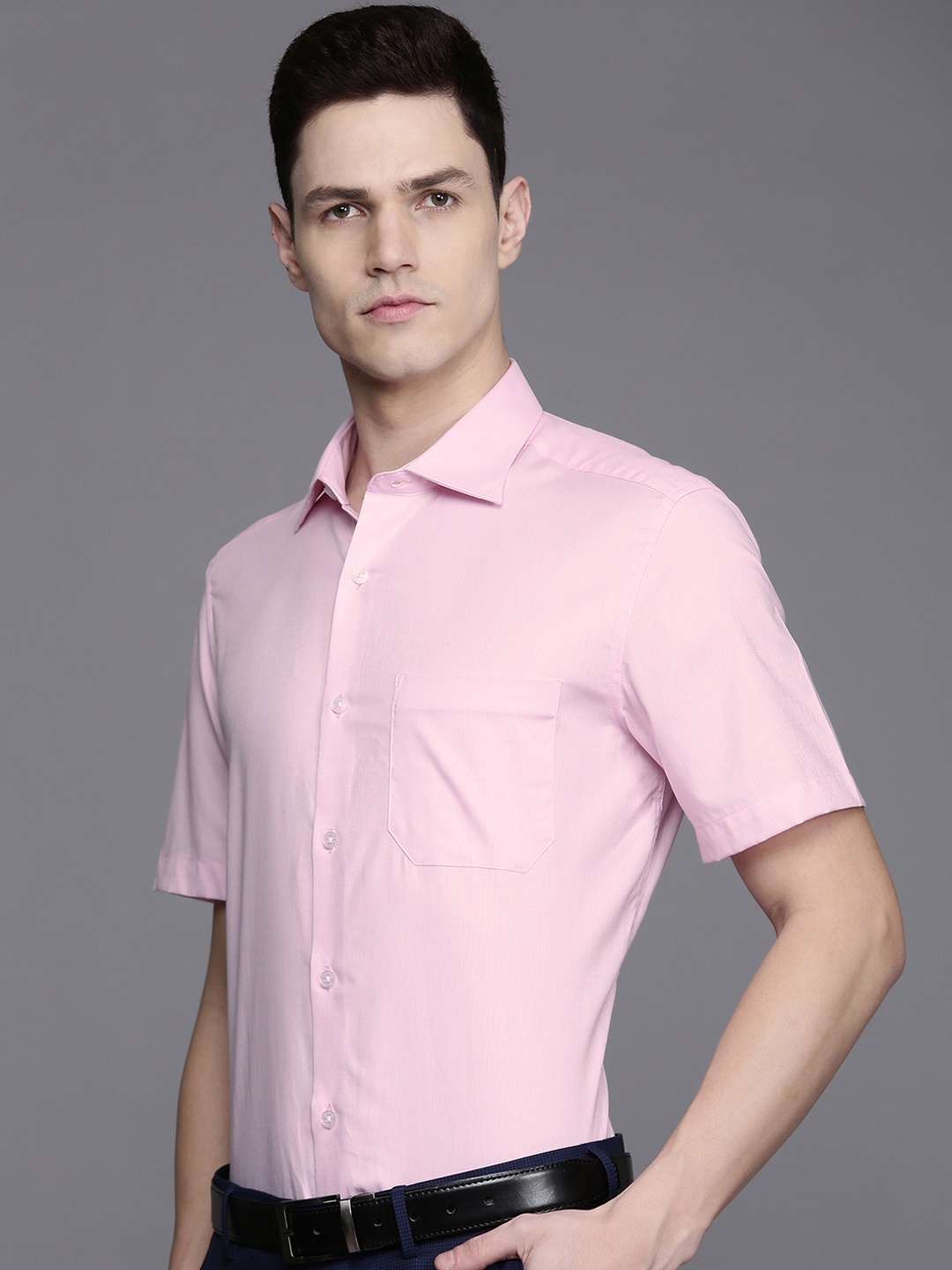 

Louis Philippe Self Design Classic Fit Opaque Pure Cotton Formal Shirt, Pink