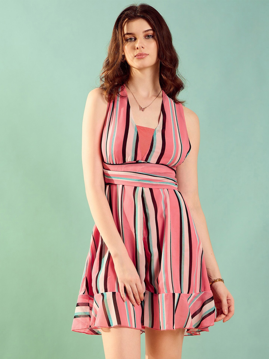 

STYLECAST X KASSUALLY Striped Sleeveless Playsuit, Pink