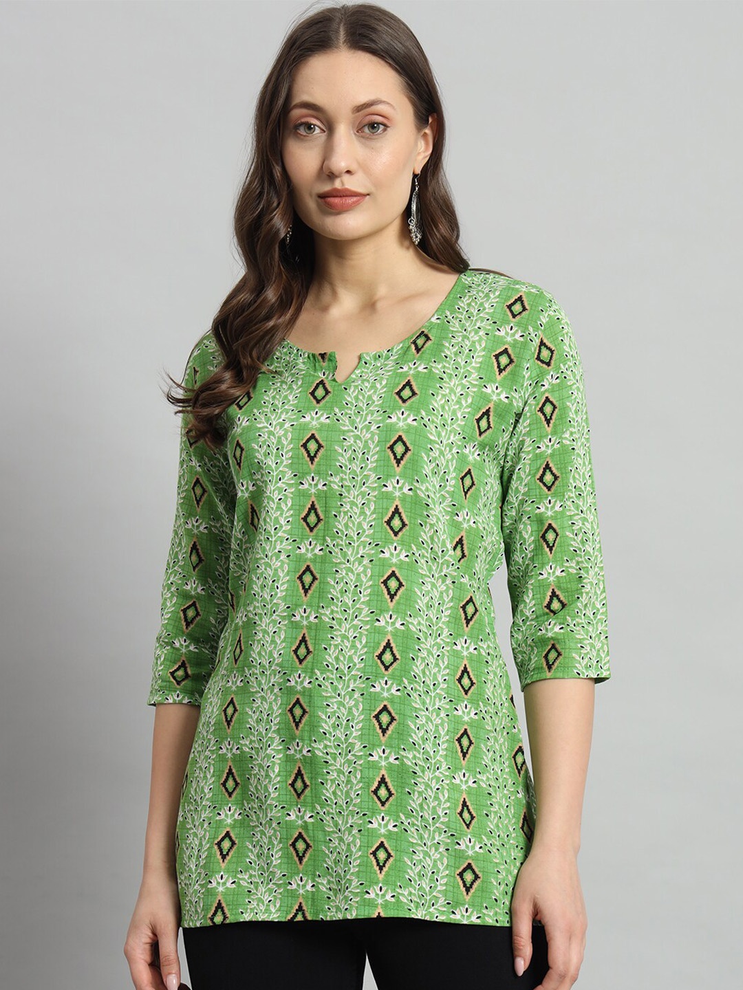 

Mialo fashion Floral Printed Notch Neck Straight Kurti, Sea green