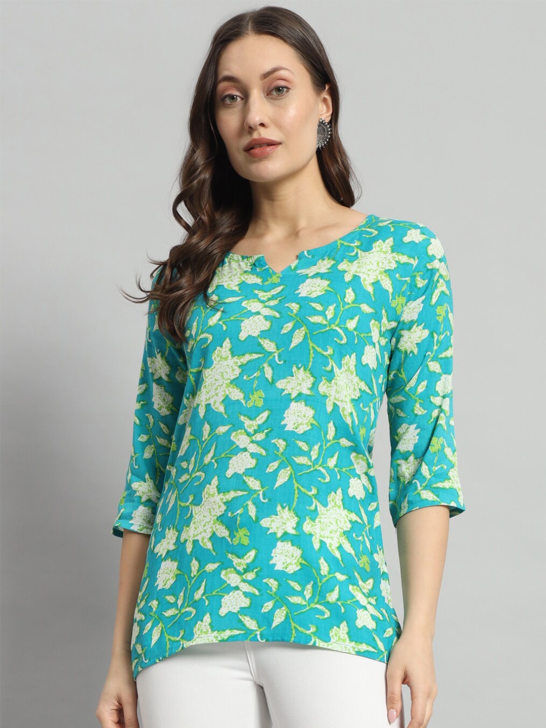 

Mialo fashion Floral Printed Notch Neck Straight Kurti, Blue