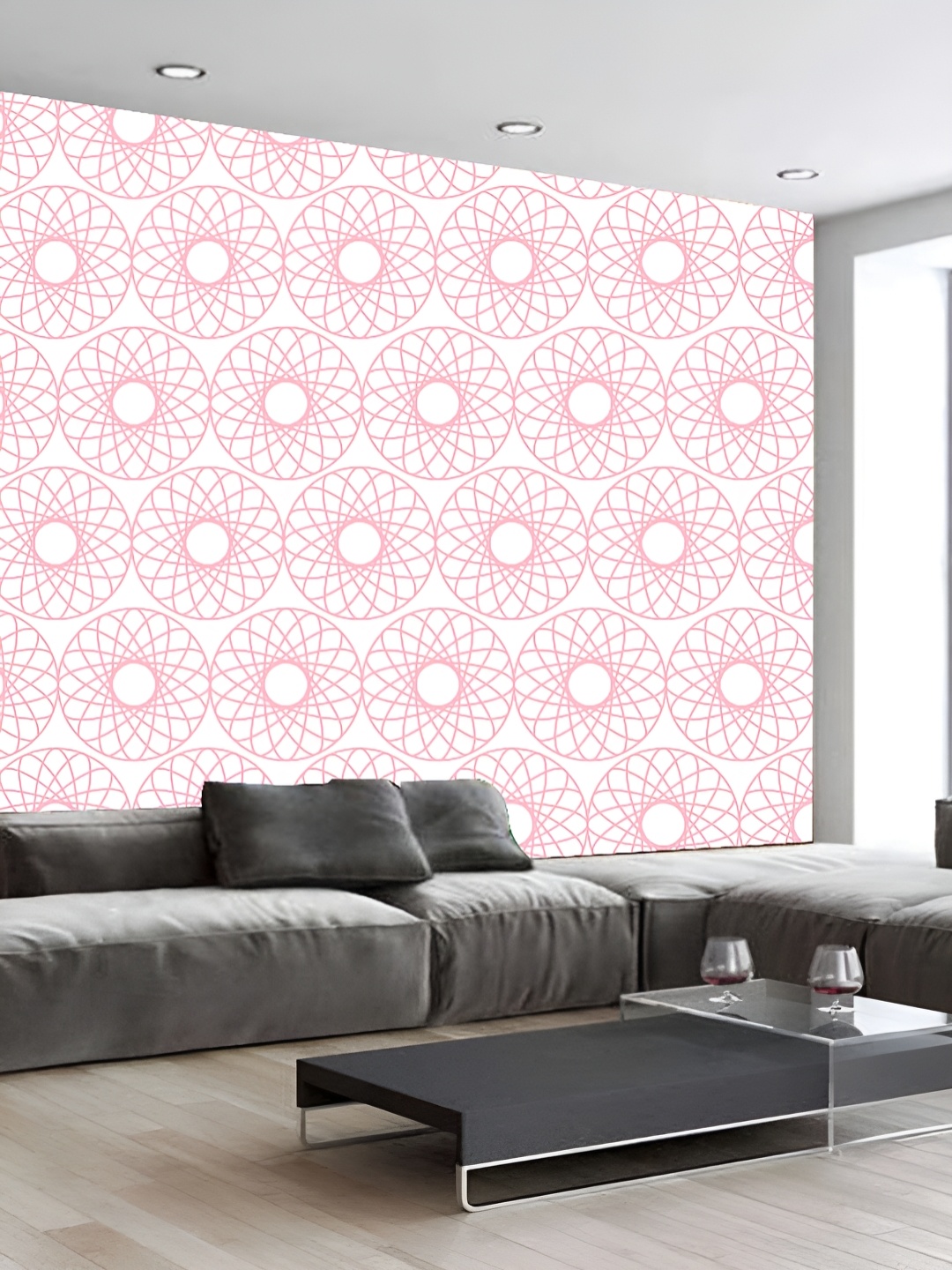 

KSHIRSA Pink & White 3D Printed Self-Adhesive Wallpaper