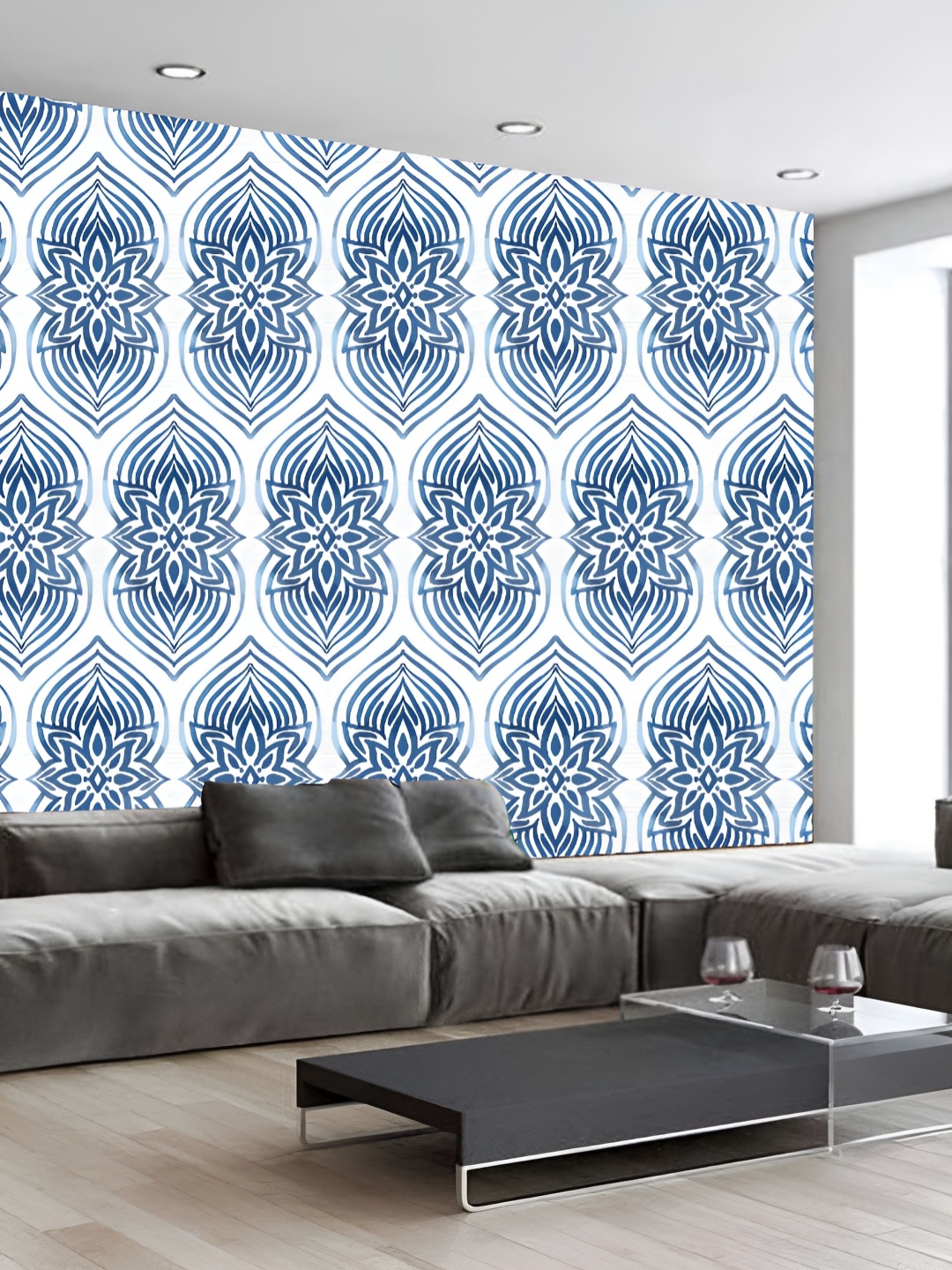 

KSHIRSA Blue & White 3D Printed Self-Adhesive Wallpaper