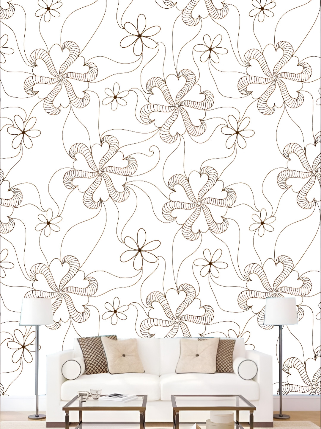 

KSHIRSA Brown & White Printed 3D Printed Self-Adhesive Wallpaper