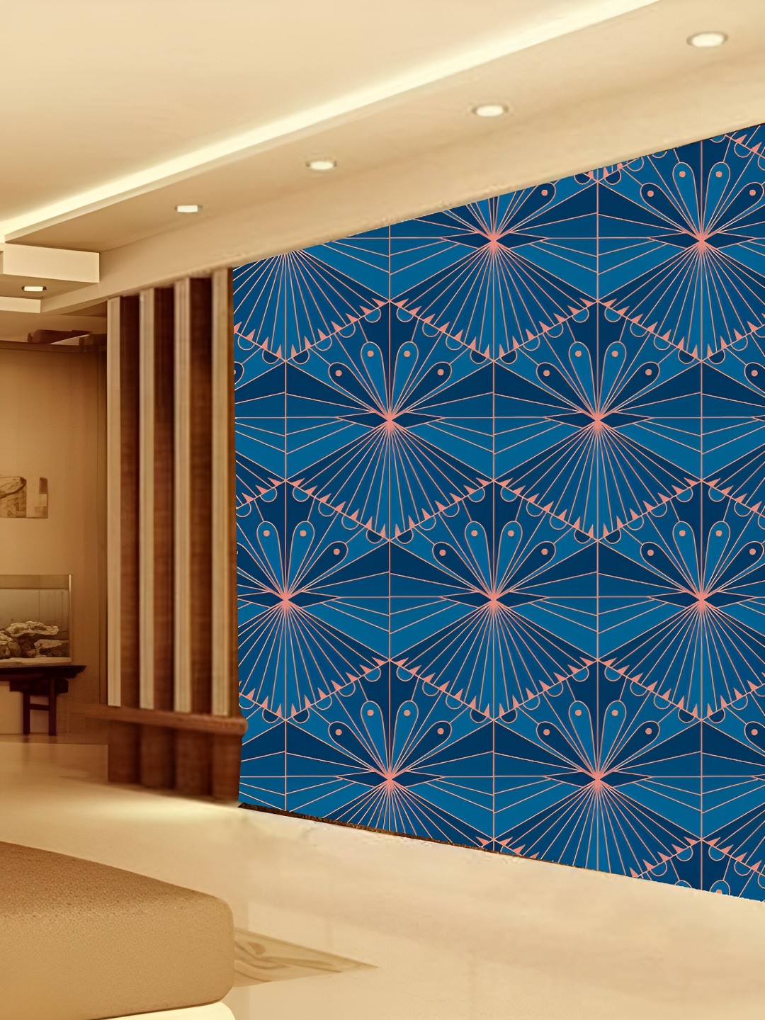 

KSHIRSA Blue & Peach Coloured 3D Printed Self-Adhesive Wallpaper