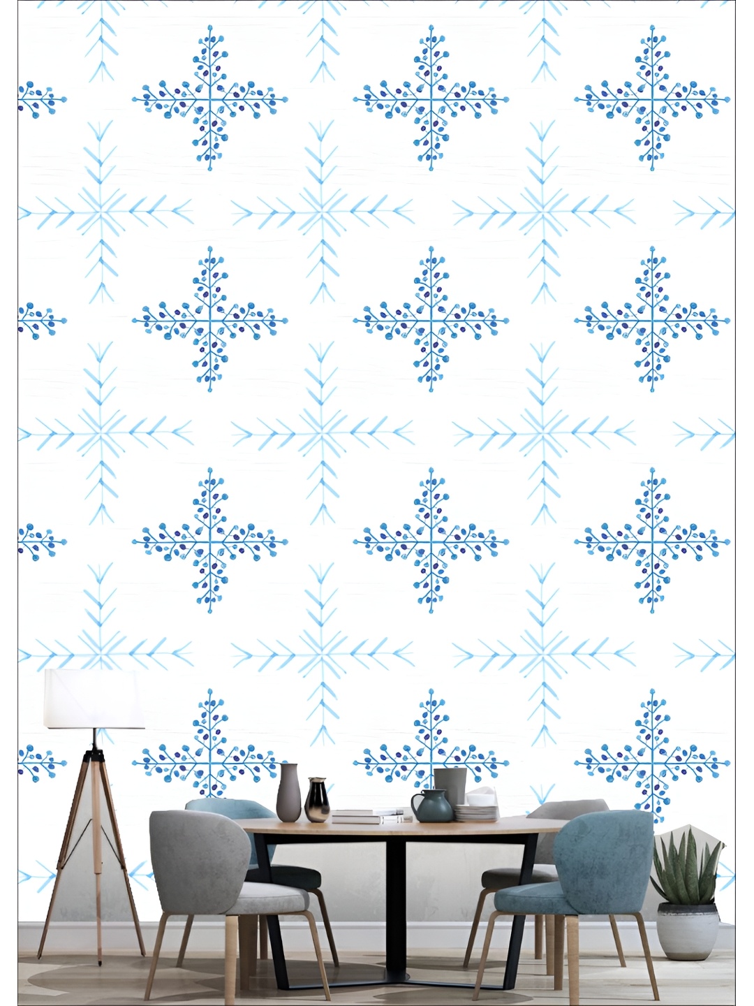 

KSHIRSA Blue & White 3D Printed Self-Adhesive Wallpaper