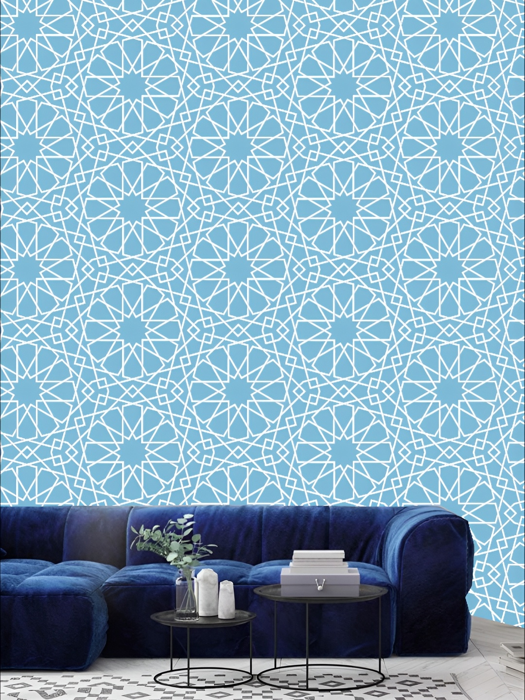 

KSHIRSA Blue Self-Adhesive Abstract Printed Wall Sticker