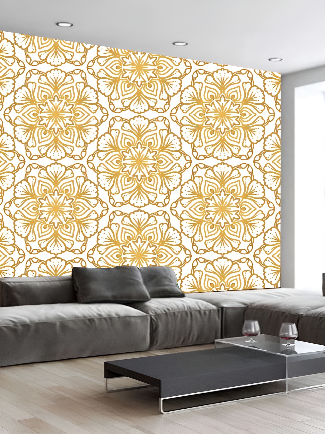 

KSHIRSA White & Yellow 3D Printed Self-Adhesive Wallpaper