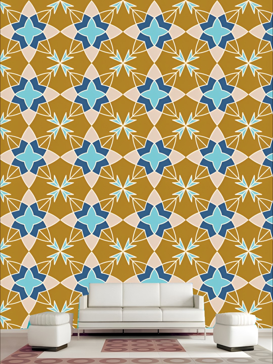 

KSHIRSA Mustard Yellow & Blue Abstract Self-Adhesive 3D Wall Sticker