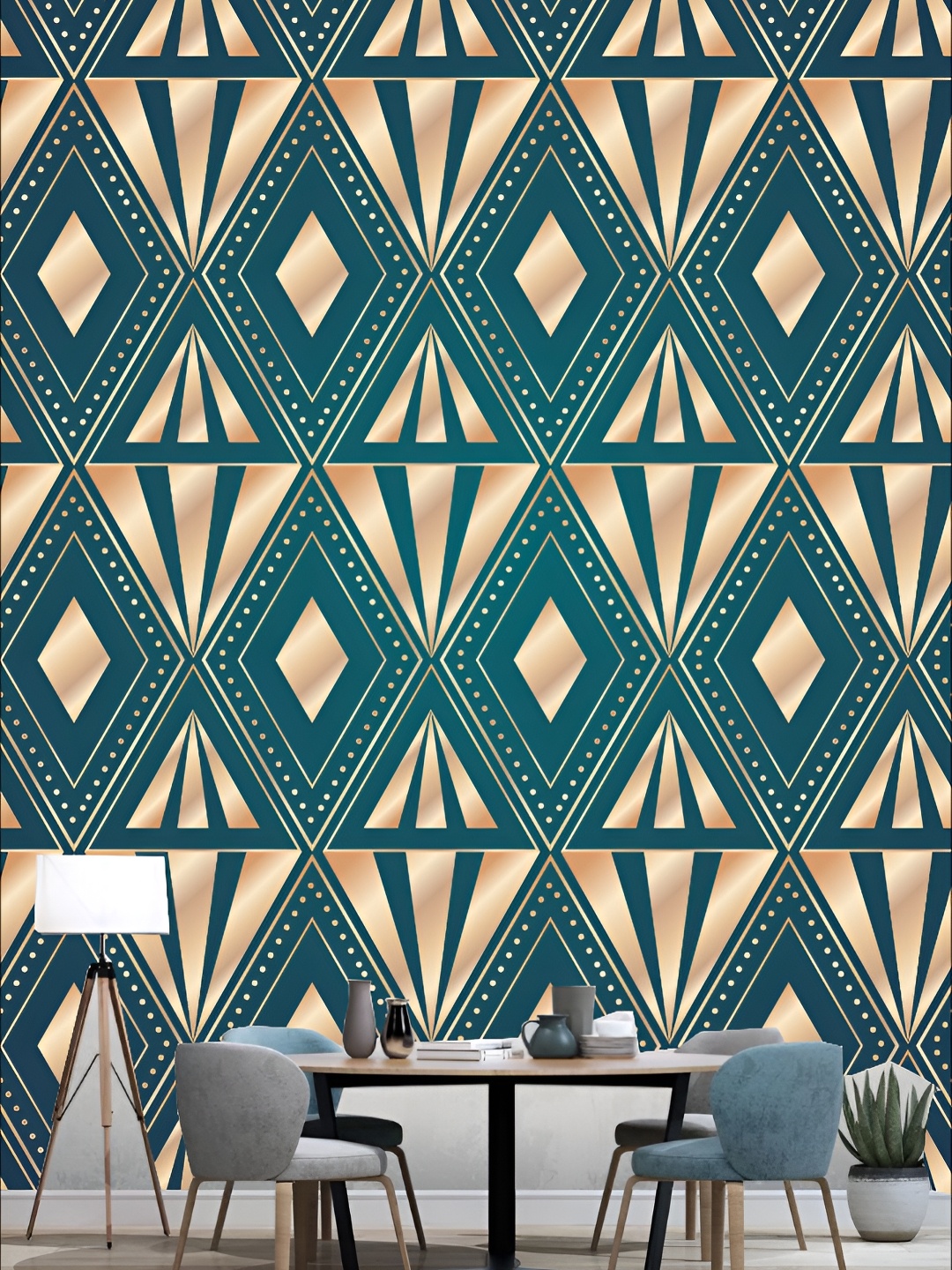 

KSHIRSA Green & Peach Coloured 3D Printed Self-Adhesive Wallpaper