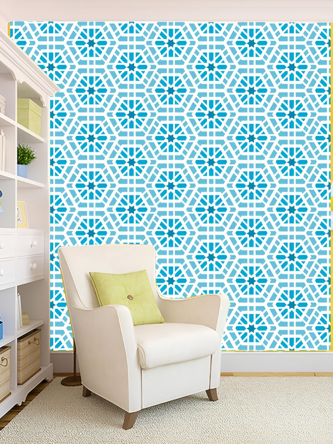 

KSHIRSA Turquoise Blue & White 3D Printed Self-Adhesive Wallpaper