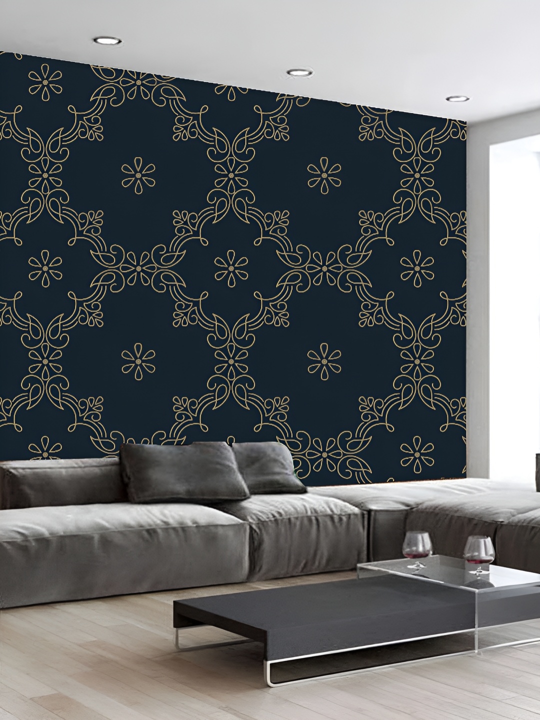 

KSHIRSA Black & Beige 3D Printed Self-Adhesive Wallpaper