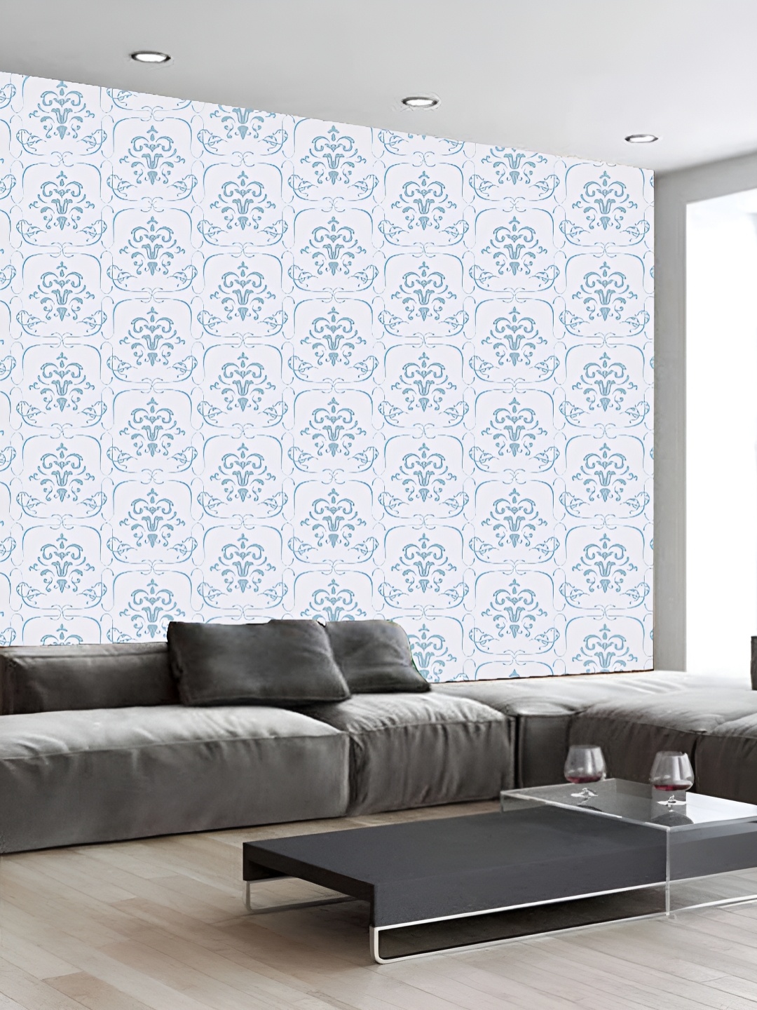 

KSHIRSA Blue & White 3D Printed Self-Adhesive Wallpaper