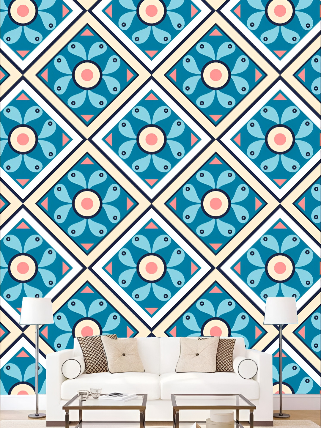 

KSHIRSA Blue & White 3D Printed Self-Adhesive Wallpaper