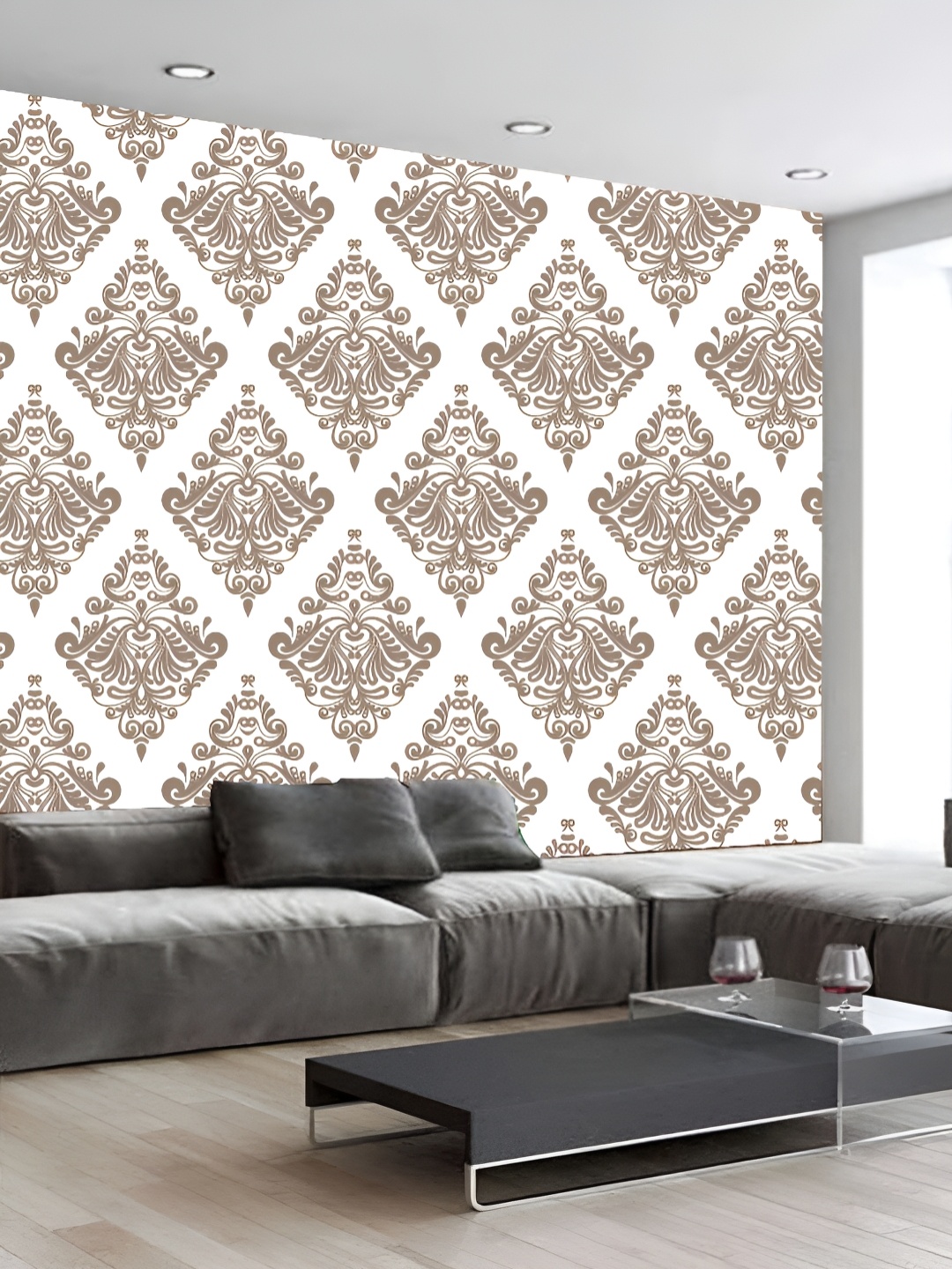 

KSHIRSA Brown & White 3D Printed Self-Adhesive Wallpaper