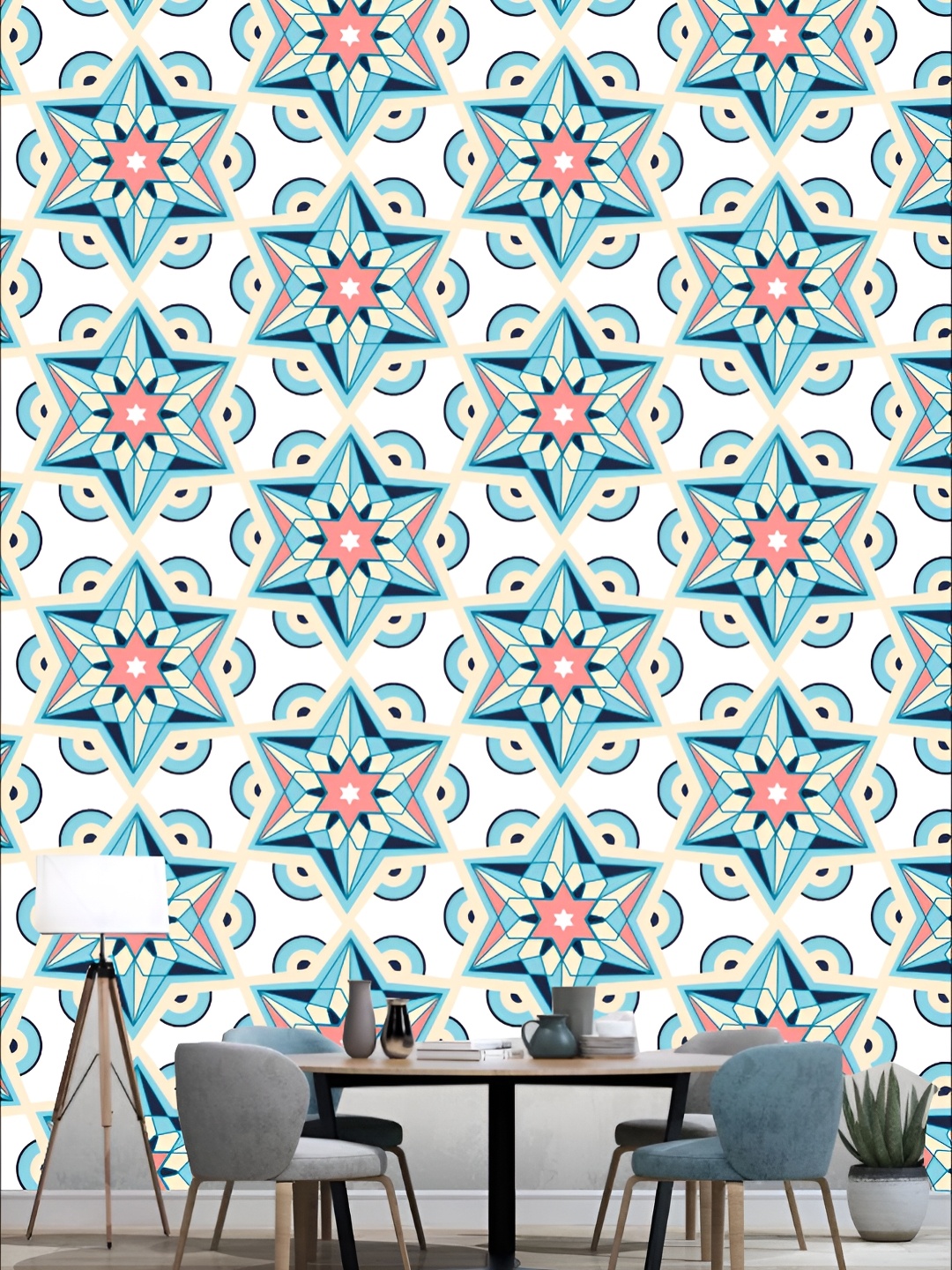 

KSHIRSA Blue & White 3D Printed Abstract Self-Adhesive Wallpaper