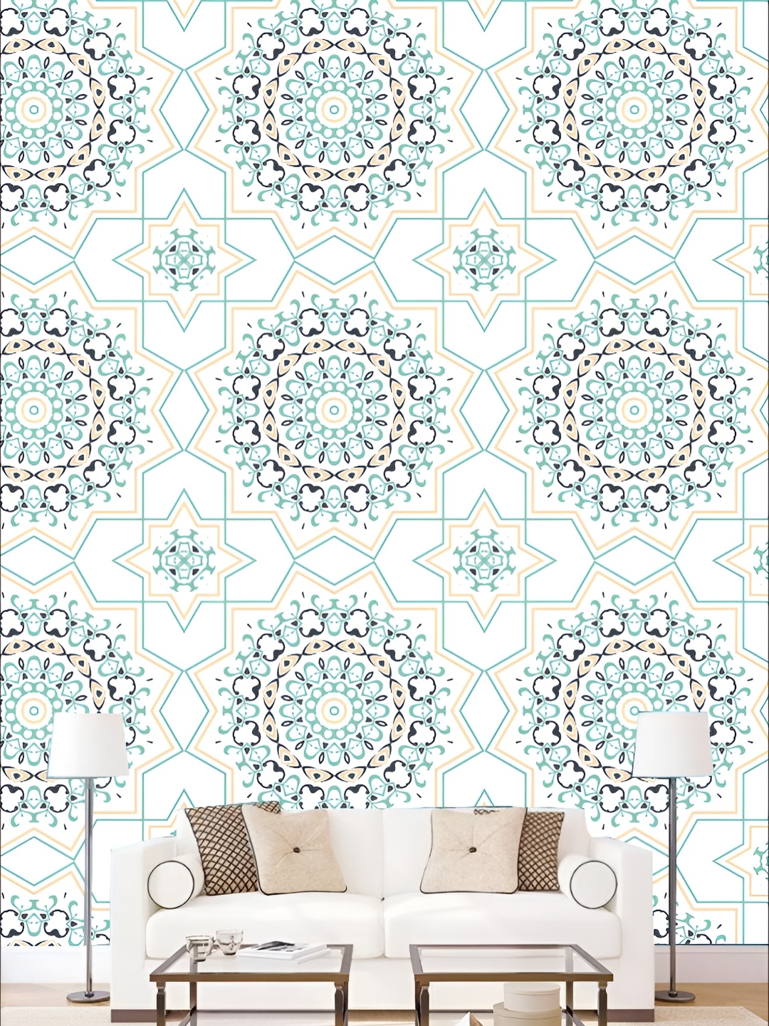 

KSHIRSA Blue & White 3D Printed Self-Adhesive Wallpaper, Turquoise blue