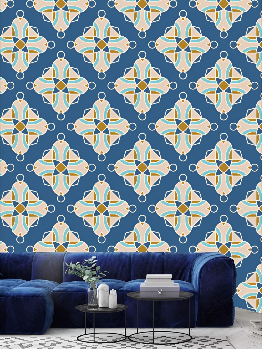 

KSHIRSA Blue & Beige 3D Printed Self-Adhesive Wallpaper