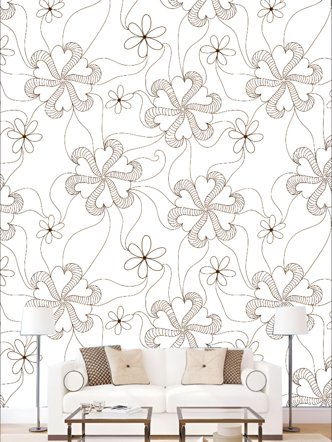 

KSHIRSA Brown & White 3D Printed Self-Adhesive Wallpaper
