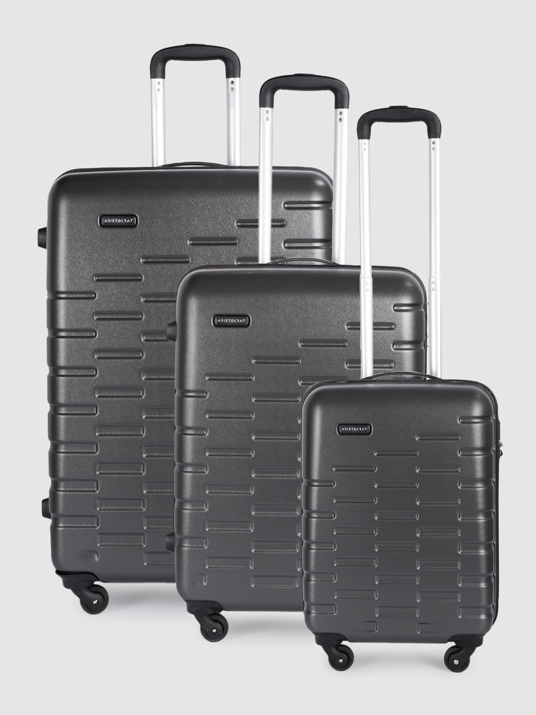 

Aristocrat Fencer Pack of 3 Textured Trolley Suitcases - Cabin, Medium & Large, Charcoal