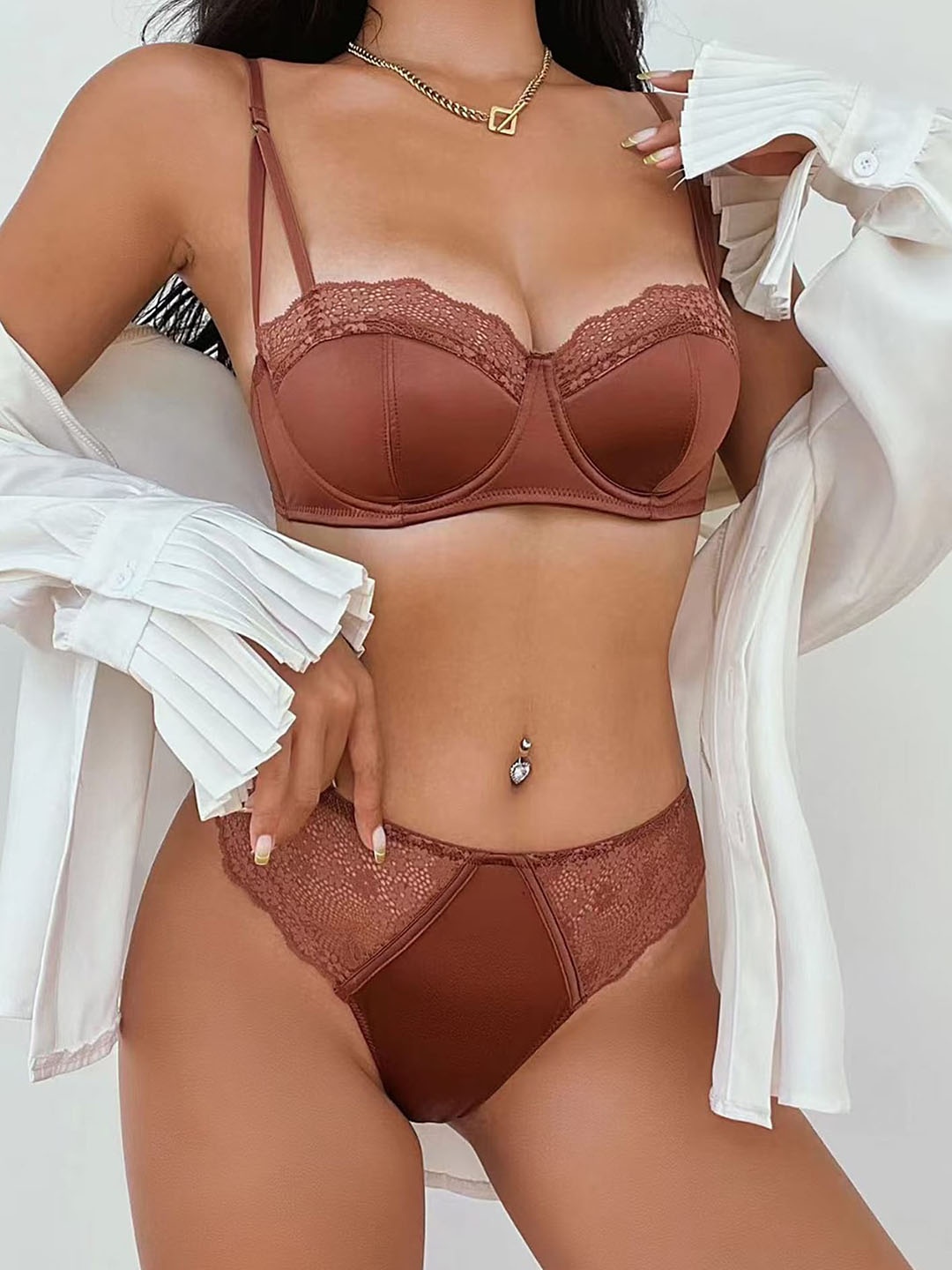 

LULU & SKY Lightly Padded Bra With Low-Rise Briefs, Rose gold