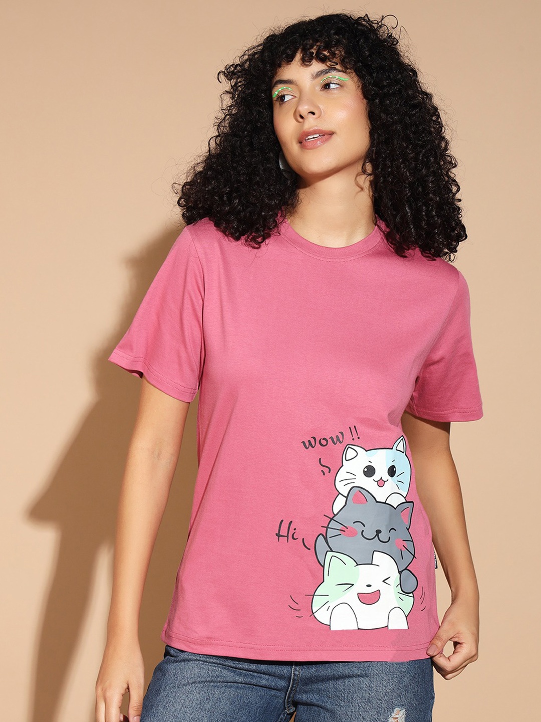 

The Dry State Printed Short Sleeves Round Neck Cotton T-shirt, Rose