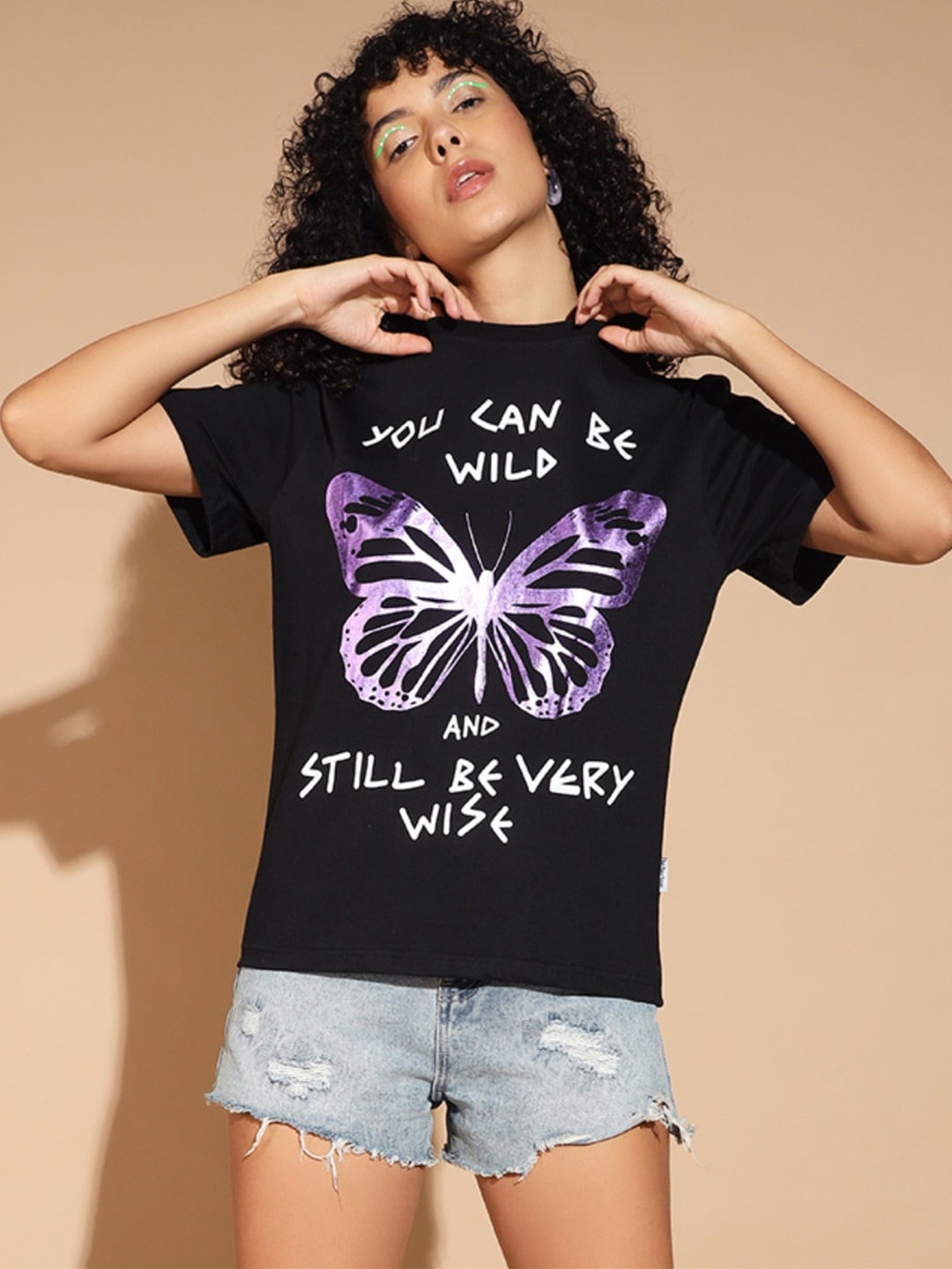 

The Dry State Typography Printed Short Sleeves Round Neck Cotton T-shirt, Black