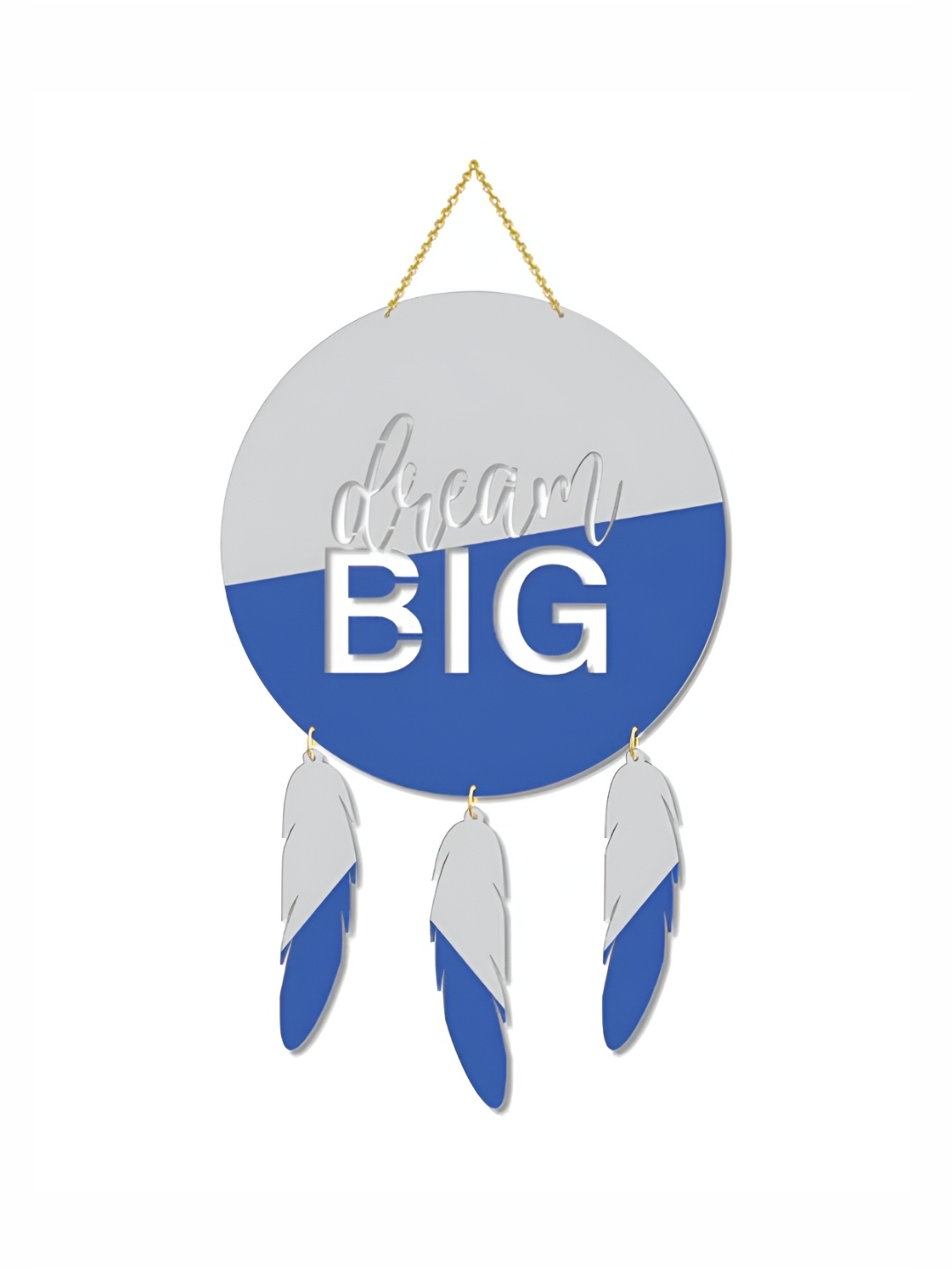

THEDECORKART Grey & Blue Printed Wooden Hanging Wall Decor